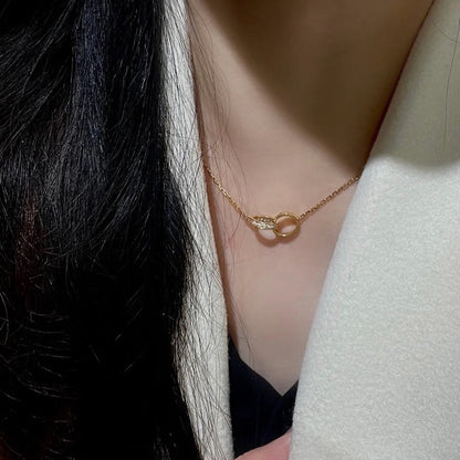 [Luxora]LOVE DOUBLE RING HALF DIAMOND NECKLACE
