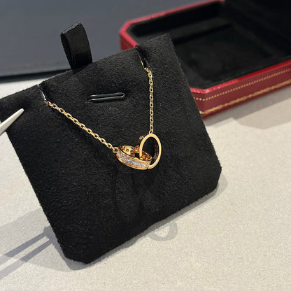 [Luxora]LOVE DOUBLE RING HALF DIAMOND NECKLACE