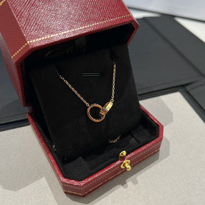 [Luxora]LOVE DOUBLE RING HALF DIAMOND NECKLACE