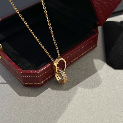 [Luxora]LOVE DOUBLE RING HALF DIAMOND NECKLACE