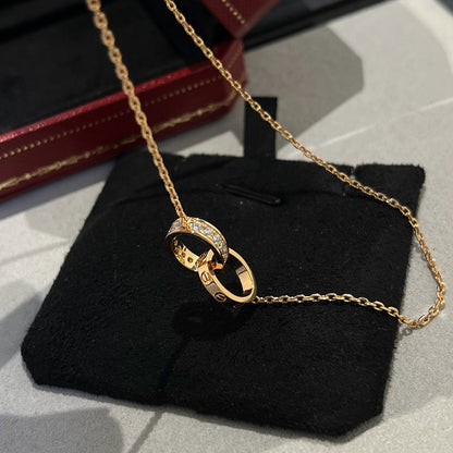 [Luxora]LOVE DOUBLE RING HALF DIAMOND NECKLACE