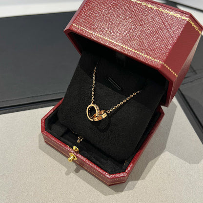[Luxora]LOVE DOUBLE RING HALF DIAMOND NECKLACE