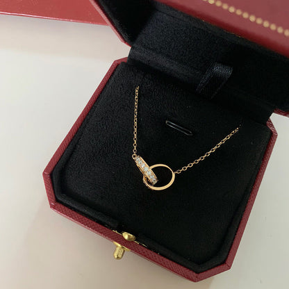 [Luxora]LOVE DOUBLE RING HALF DIAMOND NECKLACE