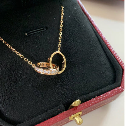 [Luxora]LOVE DOUBLE RING HALF DIAMOND NECKLACE