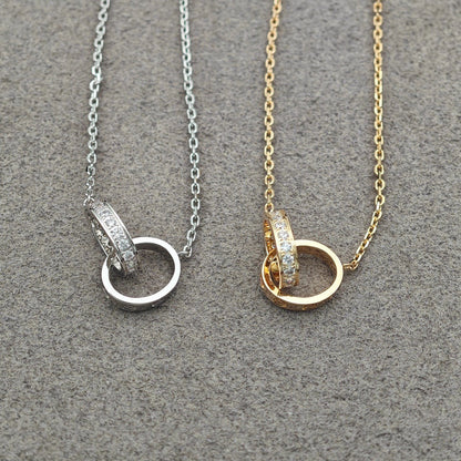 [Luxora]LOVE DOUBLE RING HALF DIAMOND NECKLACE