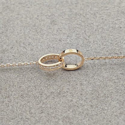 [Luxora]LOVE DOUBLE RING HALF DIAMOND NECKLACE