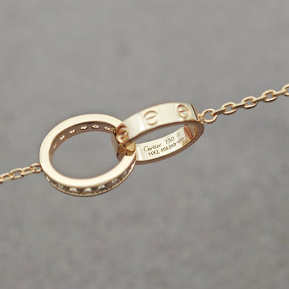 [Luxora]LOVE DOUBLE RING HALF DIAMOND NECKLACE