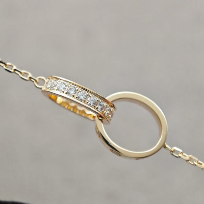 [Luxora]LOVE DOUBLE RING HALF DIAMOND NECKLACE