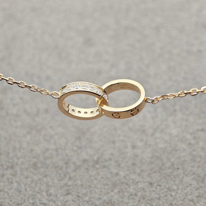 [Luxora]LOVE DOUBLE RING HALF DIAMOND NECKLACE