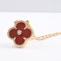 [Luxora]CLOVER 15MM DIAMOND CARNELIAN NECKLACE