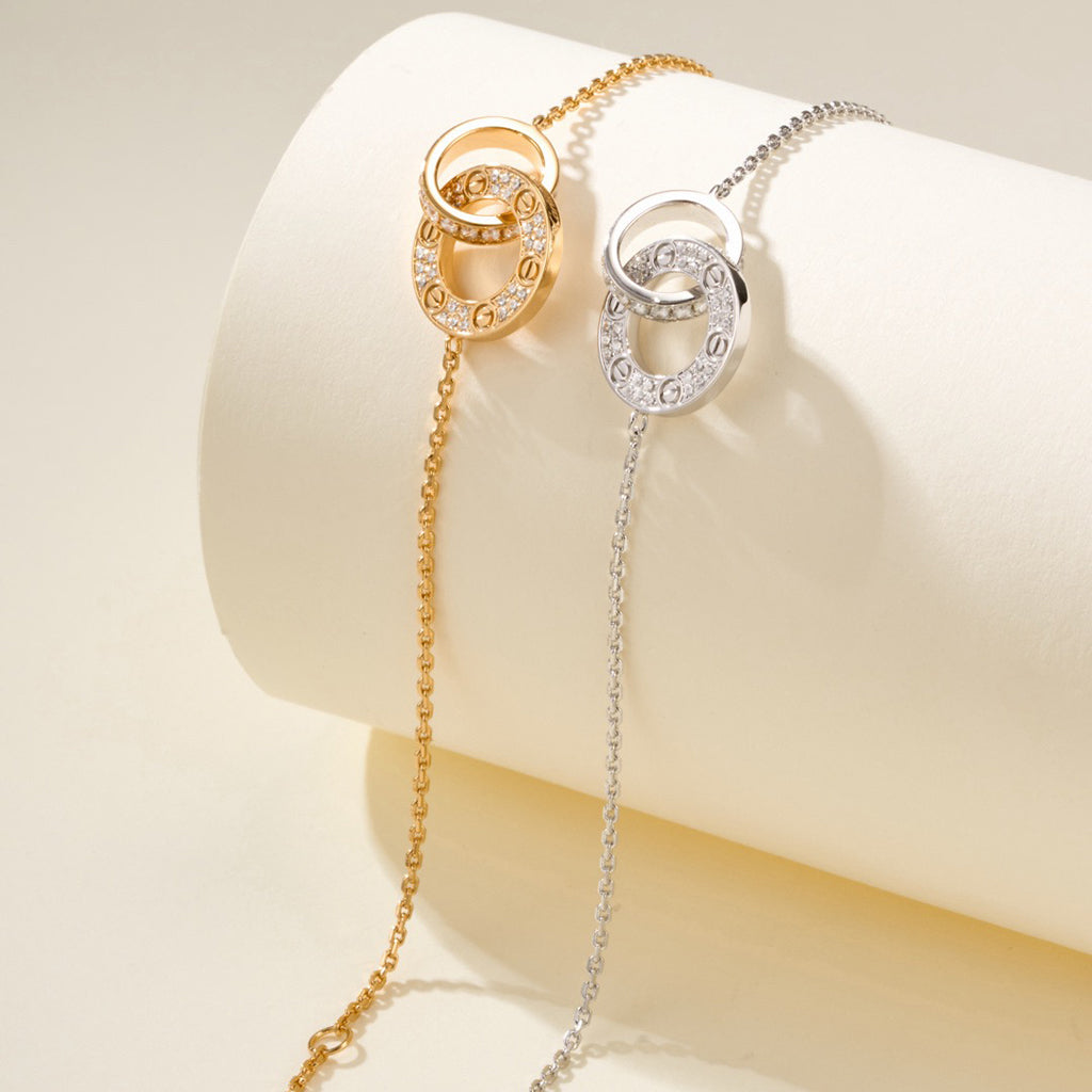 [Luxora]LOVE DOUBLE RING FULL DIAMOND BRACELET