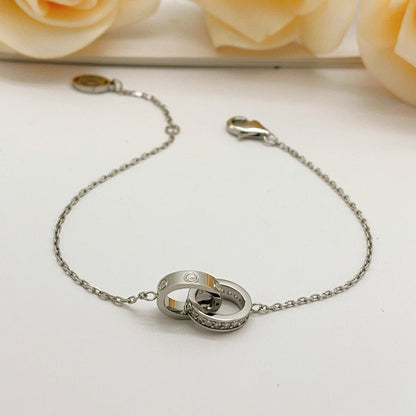 [Luxora]LOVE DOUBLE RING HALF DIAMOND BRACELET