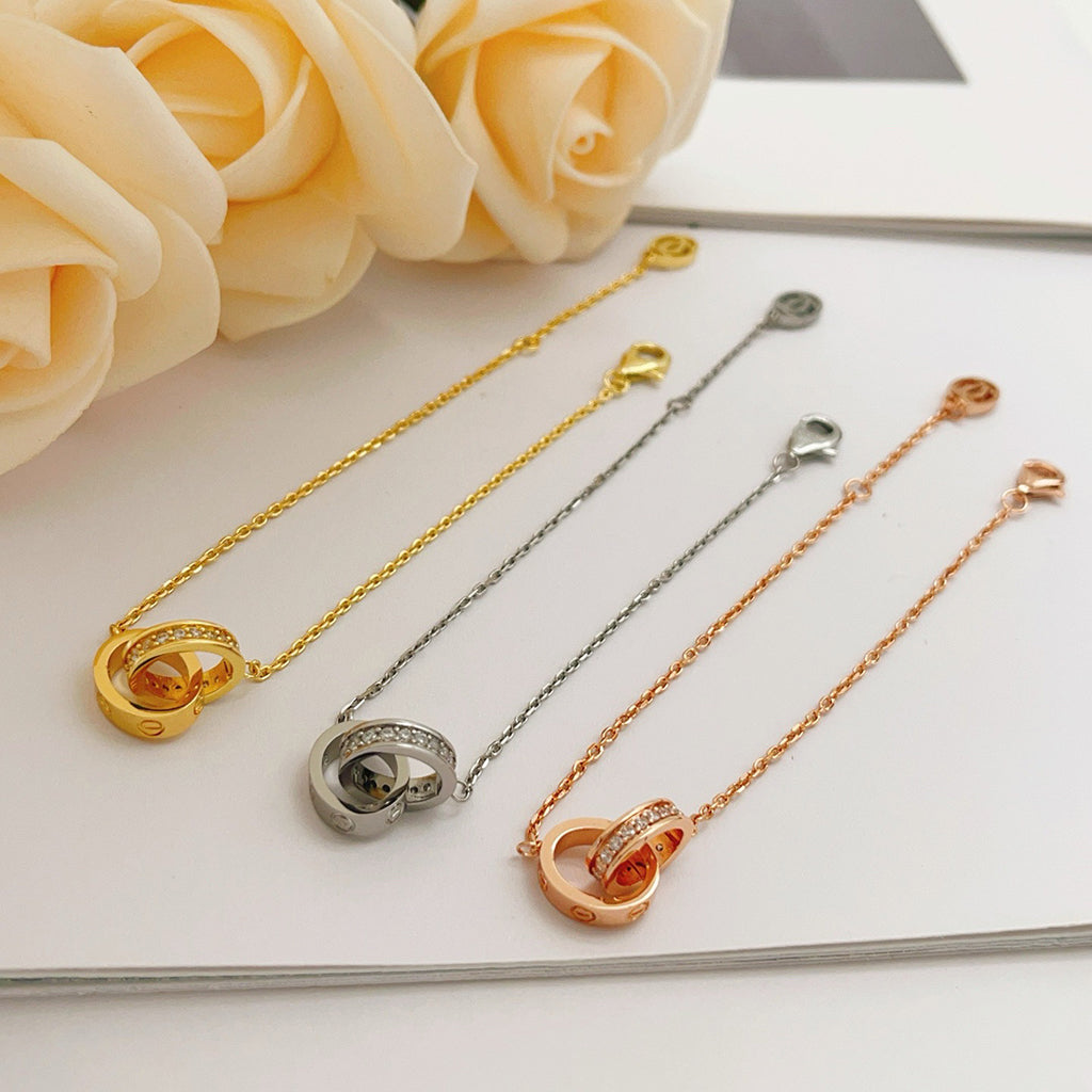 [Luxora]LOVE DOUBLE RING HALF DIAMOND BRACELET