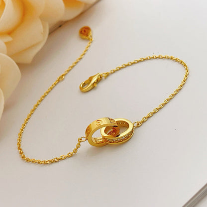 [Luxora]LOVE DOUBLE RING HALF DIAMOND BRACELET