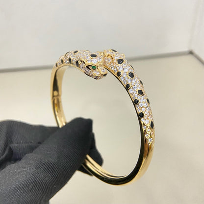 [Luxora]PANTHERE DOUBLE HEADED HALF DIAMOND OPEN BRACELET