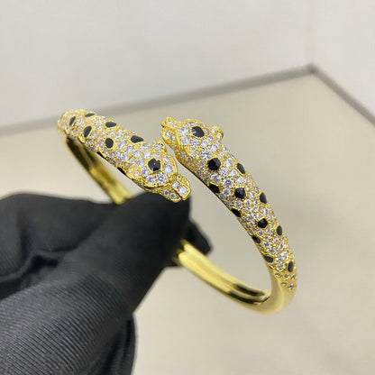 [Luxora]PANTHERE DOUBLE HEADED HALF DIAMOND OPEN BRACELET