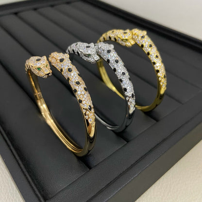 [Luxora]PANTHERE DOUBLE HEADED HALF DIAMOND OPEN BRACELET
