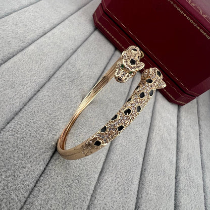 [Luxora]PANTHERE DOUBLE HEADED HALF DIAMOND OPEN BRACELET