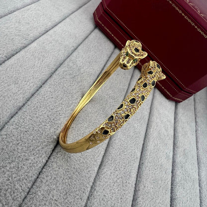 [Luxora]PANTHERE DOUBLE HEADED HALF DIAMOND OPEN BRACELET