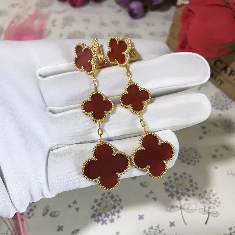 [Luxora]CLOVER 3 MOTIF CARNELIAN DROP EARRINGS