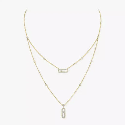 [Luxora]2 Rows Rose Gold Diamond Pave_ Necklace Move Uno