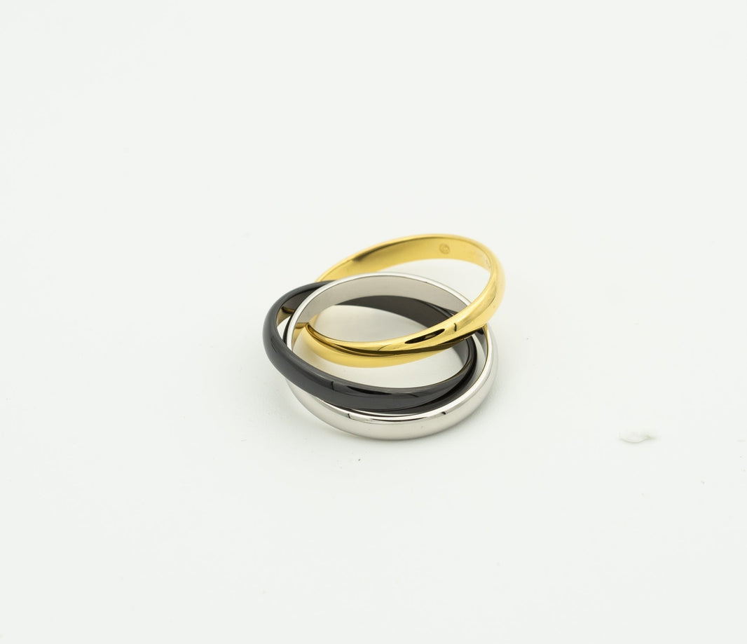[Luxora]TRINITY RING SCHWARZ GOLD SILBER