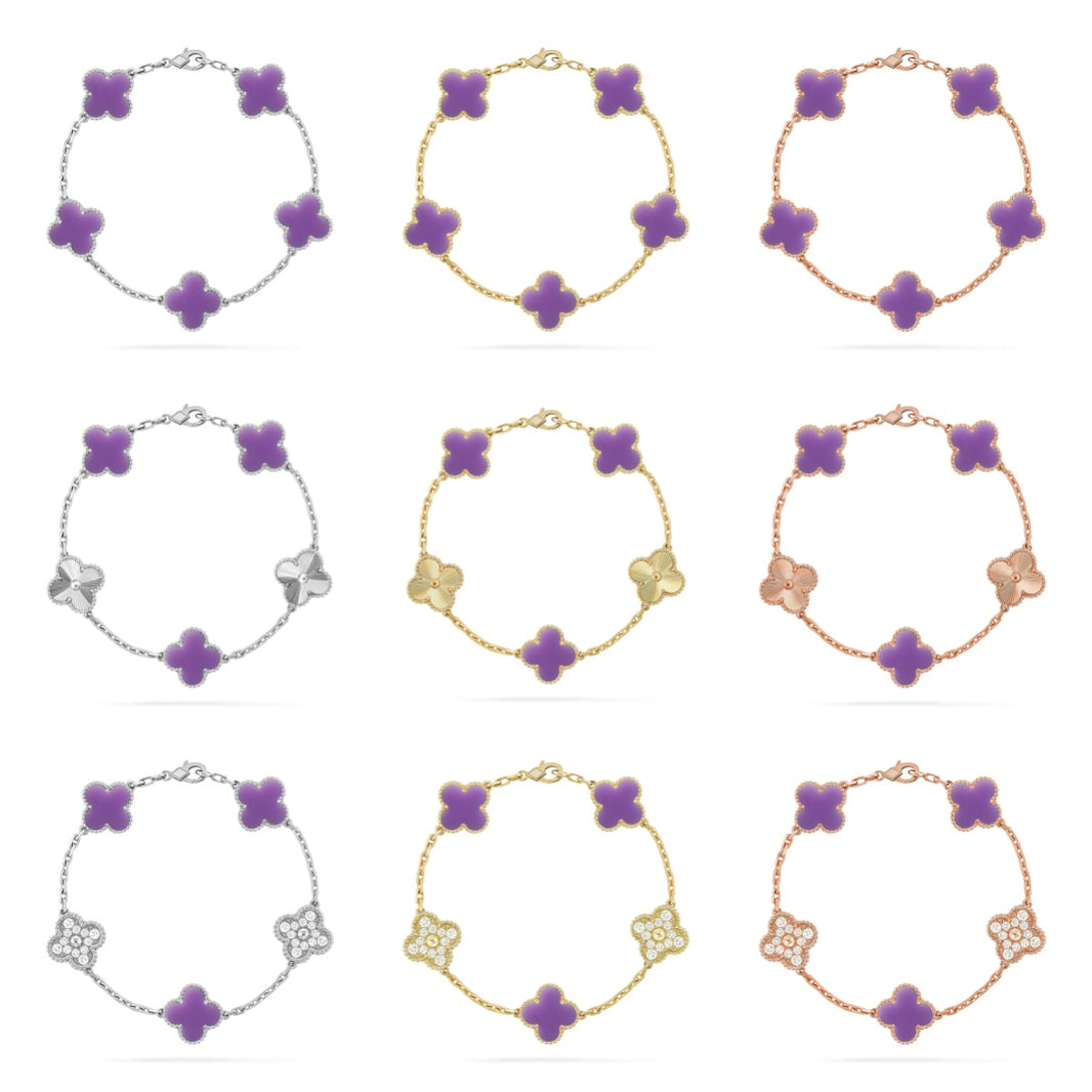 [Luxora]CLOVER 5 MOTIF LIGHT PURPLE BRACELET COLLECTION