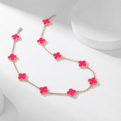 [Loxura]NEW CLOVER 10 MOTIFS PINK ENAMEL NECKLACE