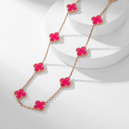 [Loxura]NEW CLOVER 10 MOTIFS PINK ENAMEL NECKLACE