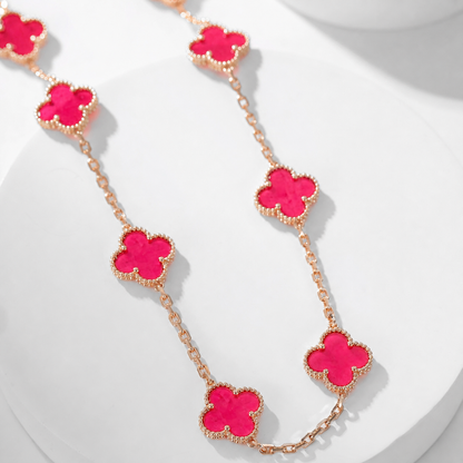 [Loxura]NEW CLOVER 10 MOTIFS PINK ENAMEL NECKLACE