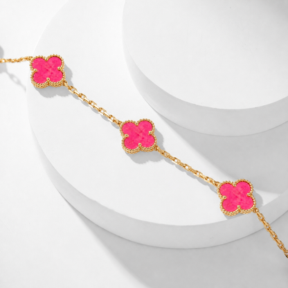[Loxura]NEW CLOVER 10 MOTIFS PINK ENAMEL NECKLACE