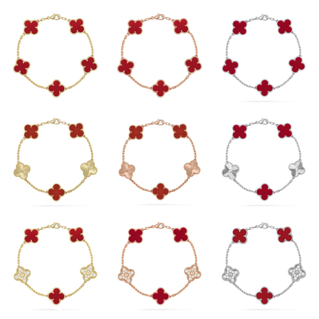 [Luxora] CLOVER 5 MOTIF RED CORNELIAN BRACELET COLLECTION