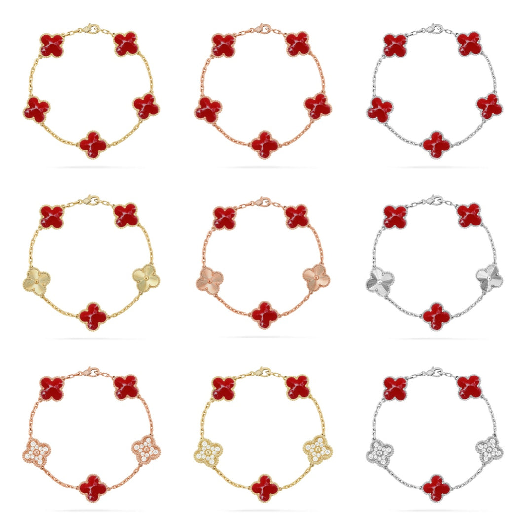 [Luxora]CLOVER 5 MOTIF RED PATTERN BRACELET COLLECTION