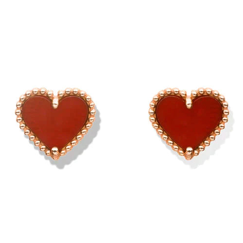 [Luxora]HEART CARNELIAN STUD EARRINGS