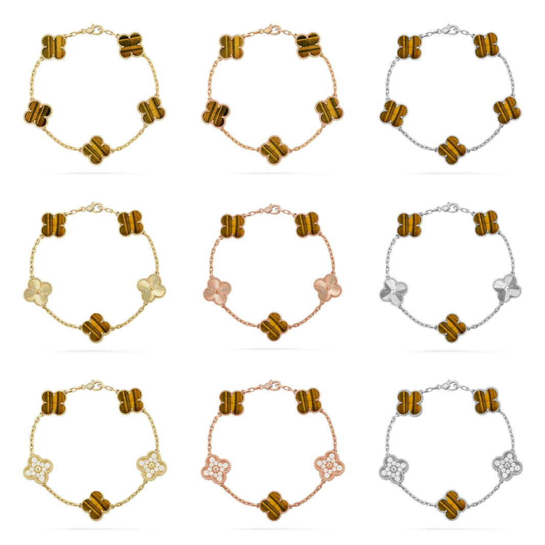 [Luxora] CLOVER 5 MOTIFS TIGER EYE BRACELET COLLECTION