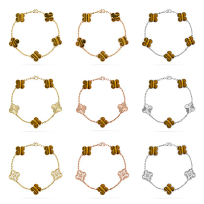 [Luxora] CLOVER 5 MOTIFS TIGER EYE BRACELET COLLECTION