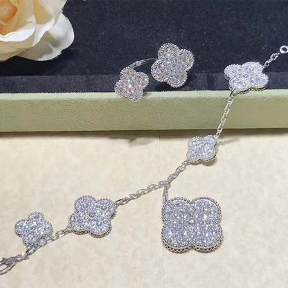 [Luxora]CLOVER 6 MOTIFS SILVER DIAMOND BRACELET