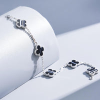 [Luxora]CLOVER 5 MOTIF VEINED ONYX BRACELET SILVER