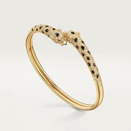 [Luxora]PANTHERE DOUBLE HEADED HALF DIAMOND OPEN BRACELET