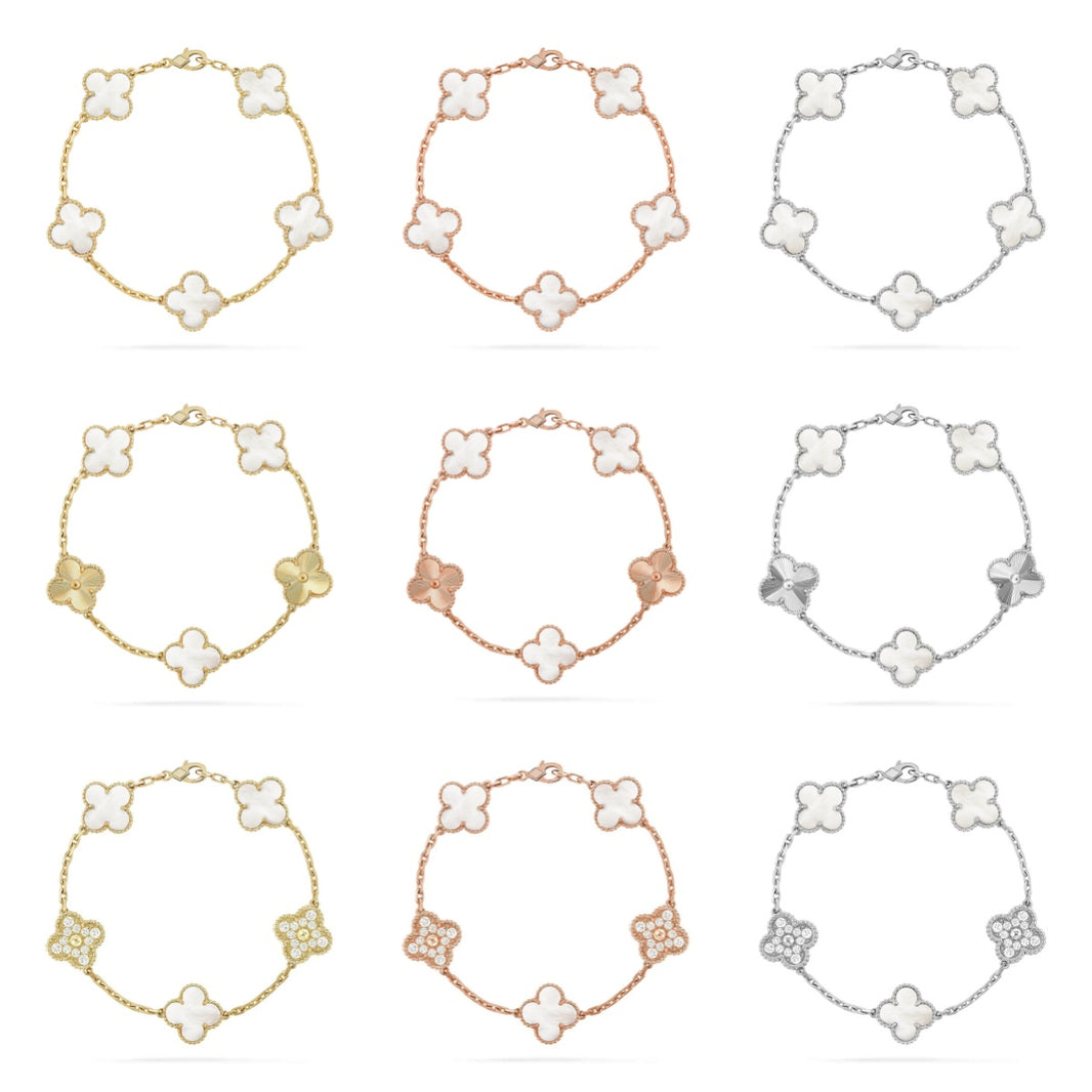 [Luxora]CLOVER WHITE PEARL MOP 5 MOTIF BRACELET COLLECTION