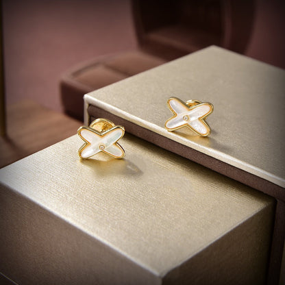 [Luxora]JEUX DE WHITE POP GOLD DIAMOND EARRINGS