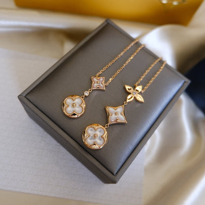 [Luxora]COLOR BLOSSOM LARIAT-HALSKETTE ROSA GOLD WEISSE PERLE UND DIAMANT