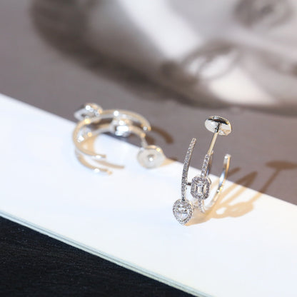 [LUXE]CREOLES MY TWIN 2 RANGS SILVER DIAMOND EARRINGS