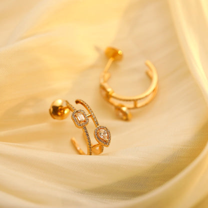 [LUXE]CREOLES MY TWIN 2 RANGS SILVER DIAMOND EARRINGS