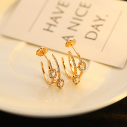 [LUXE]CREOLES MY TWIN 2 RANGS SILVER DIAMOND EARRINGS
