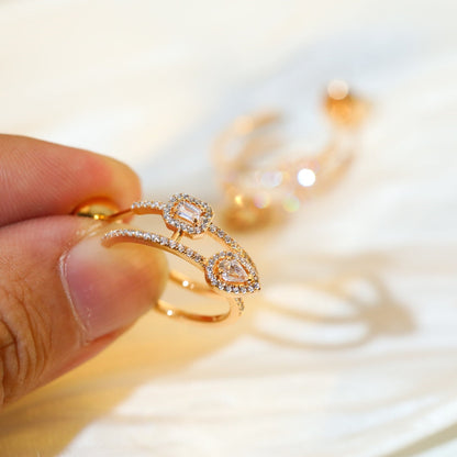 [LUXE]CREOLES MY TWIN 2 RANGS SILVER DIAMOND EARRINGS