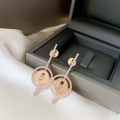 [LUXE]LUCKY MOVE ARROW PINK GOLD DIAMOND EARRINGS