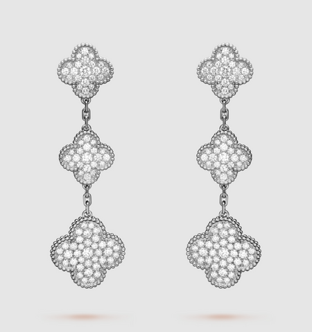 [Luxora]CLOVER 3 MOTIF DIAMOND SILVER DROP EARRINGS
