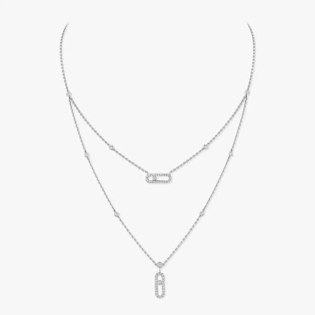 [Luxora]2 Rows Rose Gold Diamond Pave_ Necklace Move Uno