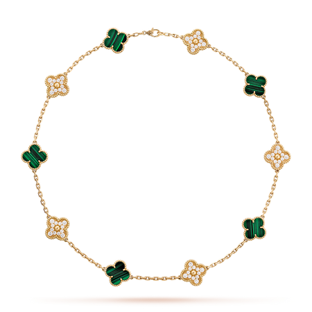 [Luxora]CLOVER 10 MOTIFS MALACHITE DIAMOND NECKLACE